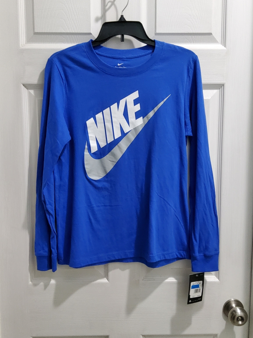 Womens Nike Royal Blue Long Sleeve Shirt with Silver Swoosh
